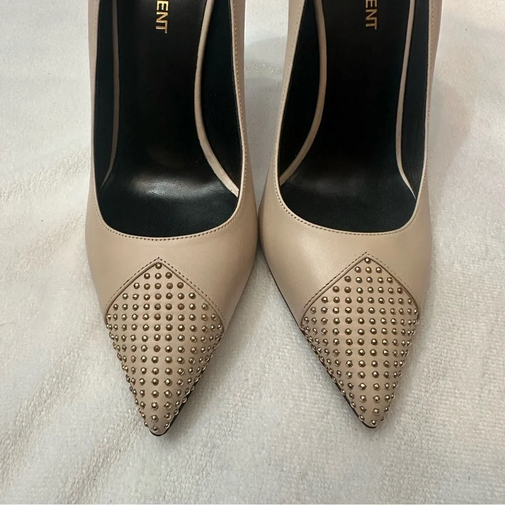Saint Laurent Paris Beige Studded Cap Toe Pumps Size ysl 39EU - Picture 4 of 11